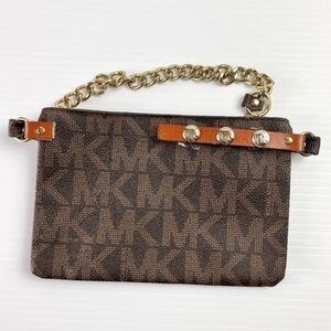 Michael Kors Small Chain Strap Wristlet Bags Brown MK Logo Damage